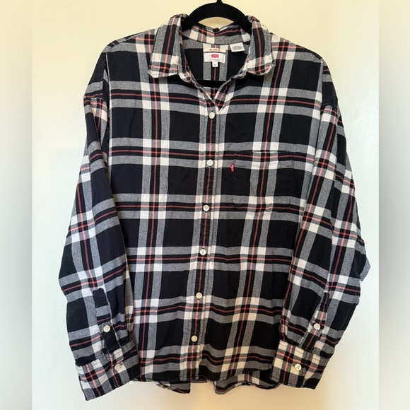 Levi’s Button Up Plaid Flannel in Black, Pink, & White Size XL - Picture 1 of 8